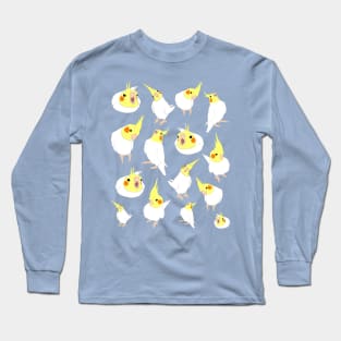 white cockatiel doodle pattern Long Sleeve T-Shirt